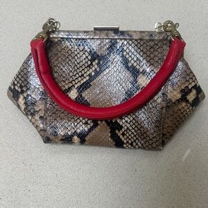 Clare V Red Handle Snakeskin Pattern Women’s Frame Bag